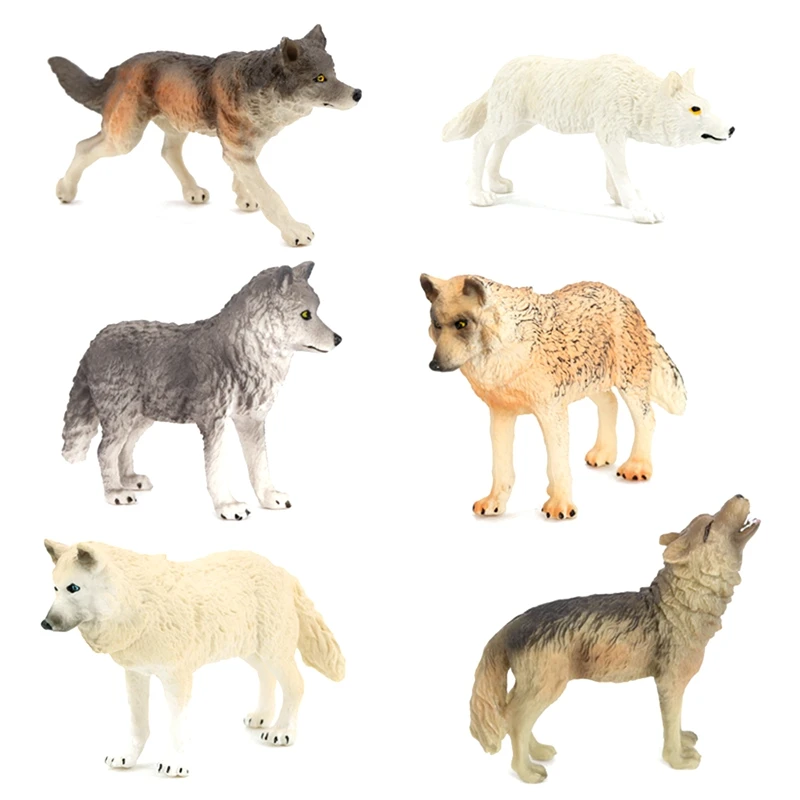 

6 Pcs Realistic Plastic Wolf Figurines Action Model Mini Wild Animals Toy Learning Educational Decoration Toys