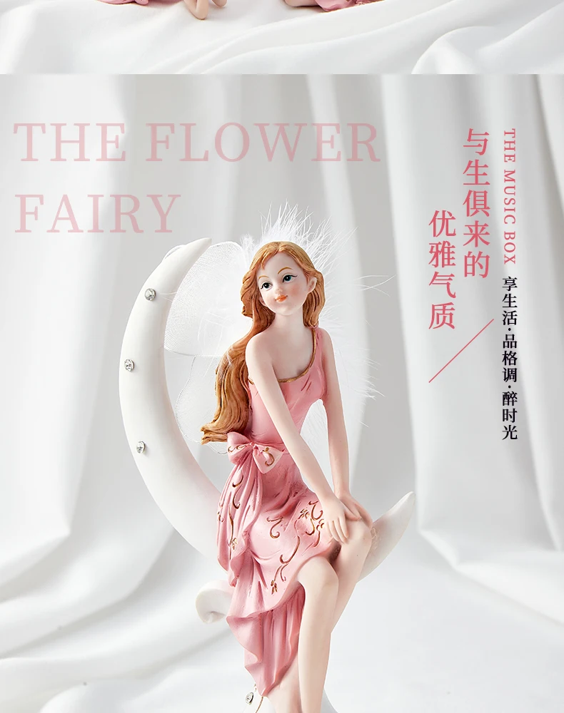 Blumen fee Harz Ornamente rosa Engel Mädchen Wohnkultur auf Schreibtisch zubehör kawaii Figur Haupt dekoration – Detail 2