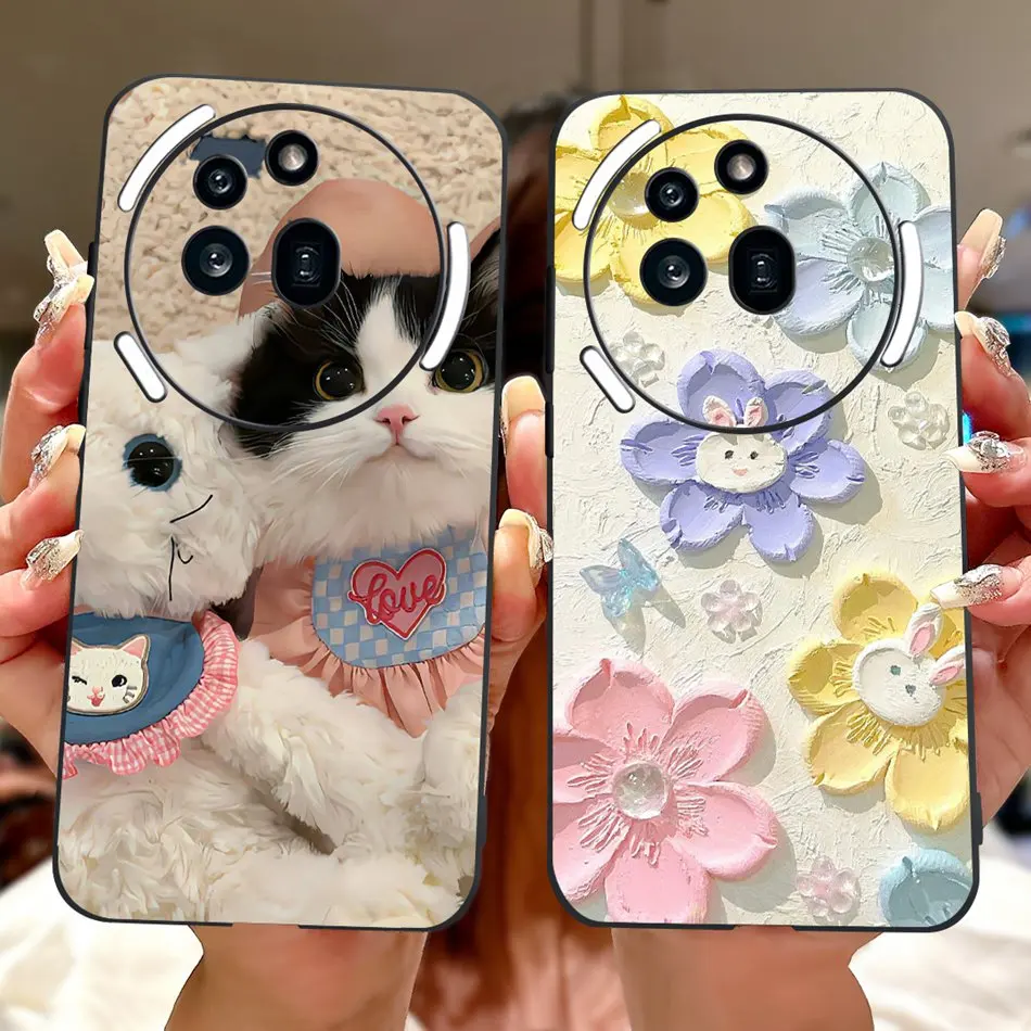 Elegant Butterfly Cat Printed Black Silicone Soft Phone Case
