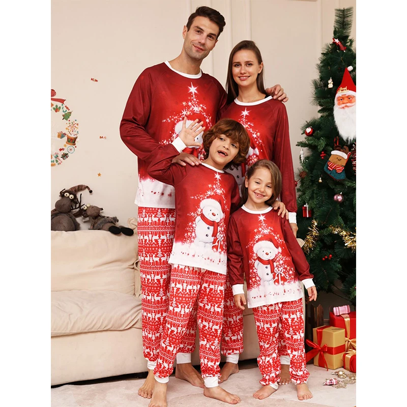 thumbnail image 4 of Pijamas a juego para toda la familia de Navidad 2024, pijamas con estampado de muñeco de nieve y alce para adultos y niños, ropa de dormir, pijamas, ropa para perros, 4 of 5