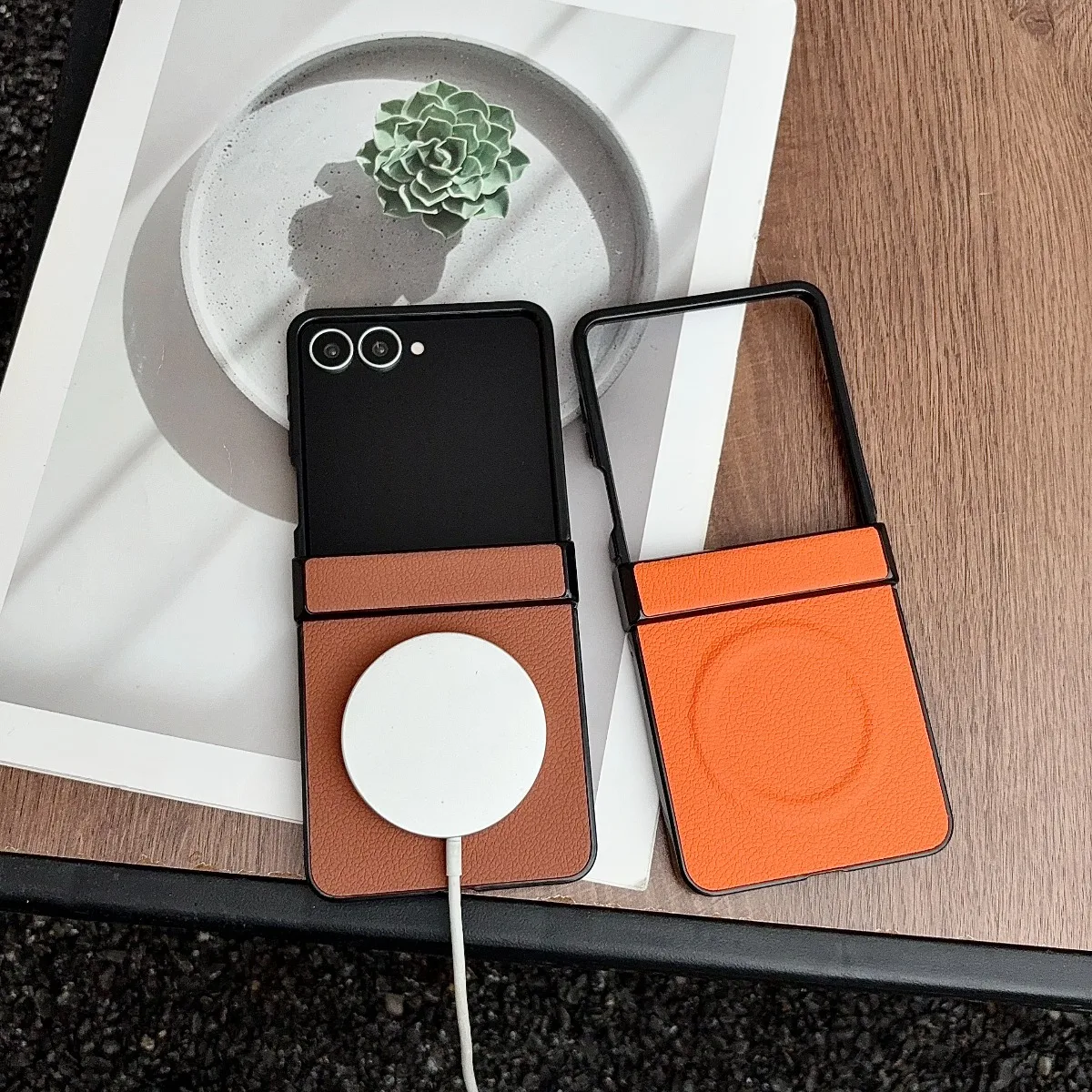 Luxury Leather Magnetic Phone Case with Shockproof Hinge Protection and Magsafe Compatibility