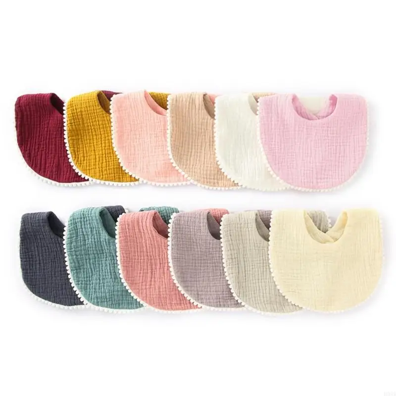 H055 Baby Bandana Drool Bibs with Ruffle Lace Trim Solid Color Infant Toddler Boys Girls Drooling Teething Saliva Towel Cotton