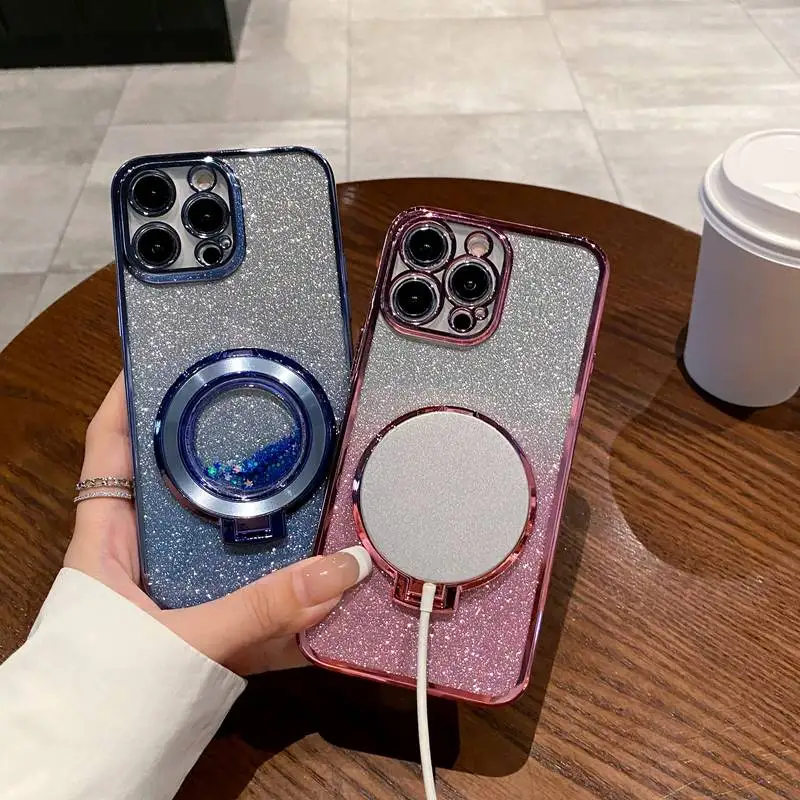 Quicksand Glitter Ring Stand Phone Case with Enhanced Protection and Elegant Design