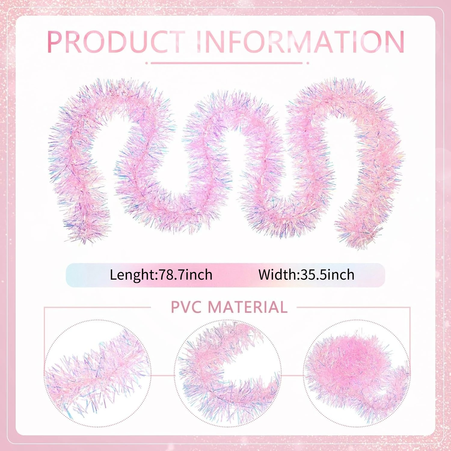 Pink PVC Tinsel Garland for Christmas Party Decor