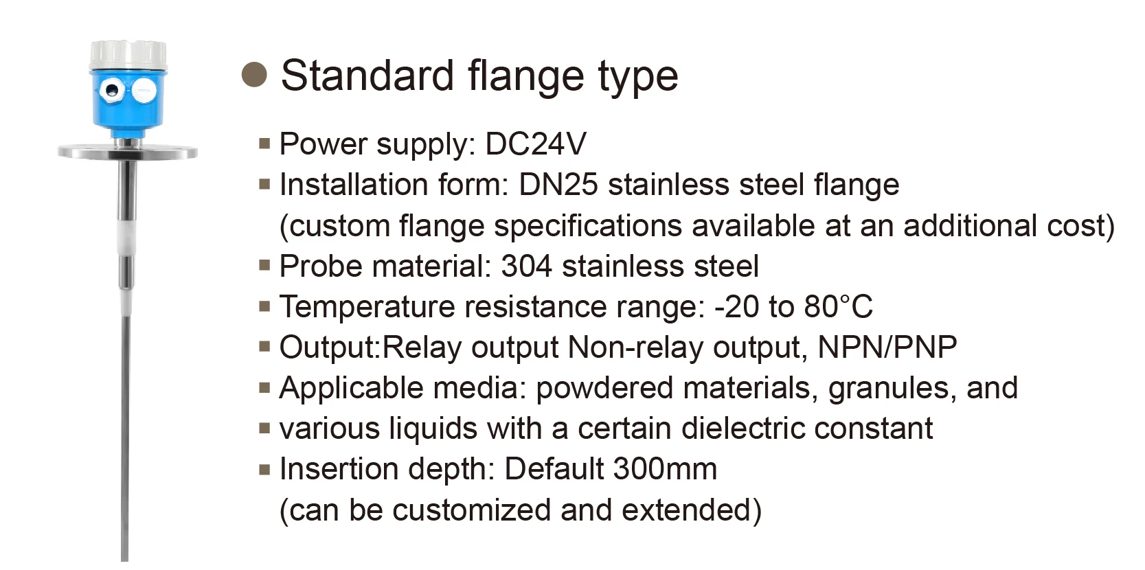 CKSP-100 RF Capacitance Level Switch DC24V SUS304 Capacitive Sensor for Liquid P