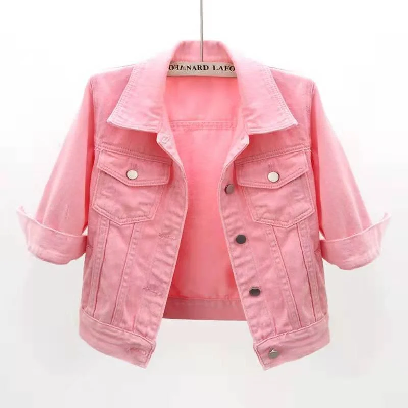 

2023 New Summer Women Denim Jacket Candy Color Casual Short Denim Coat Famale Jeans Jackets Outerwear Casaco Jaqueta Feminina