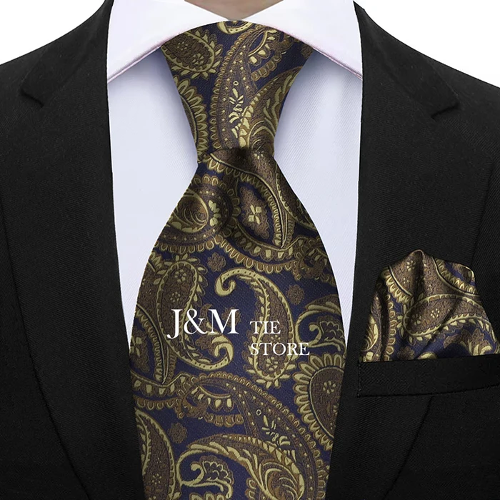 Herren 2-teiliges Paisley-Krawatten-Set, luxuriös, Hochzeit, Blau, Braun, Grau, Krawatte, Handky, Geschenk für Männer, Modedesigner, Business, Party, Krawatte, Geschenk – Detail 5