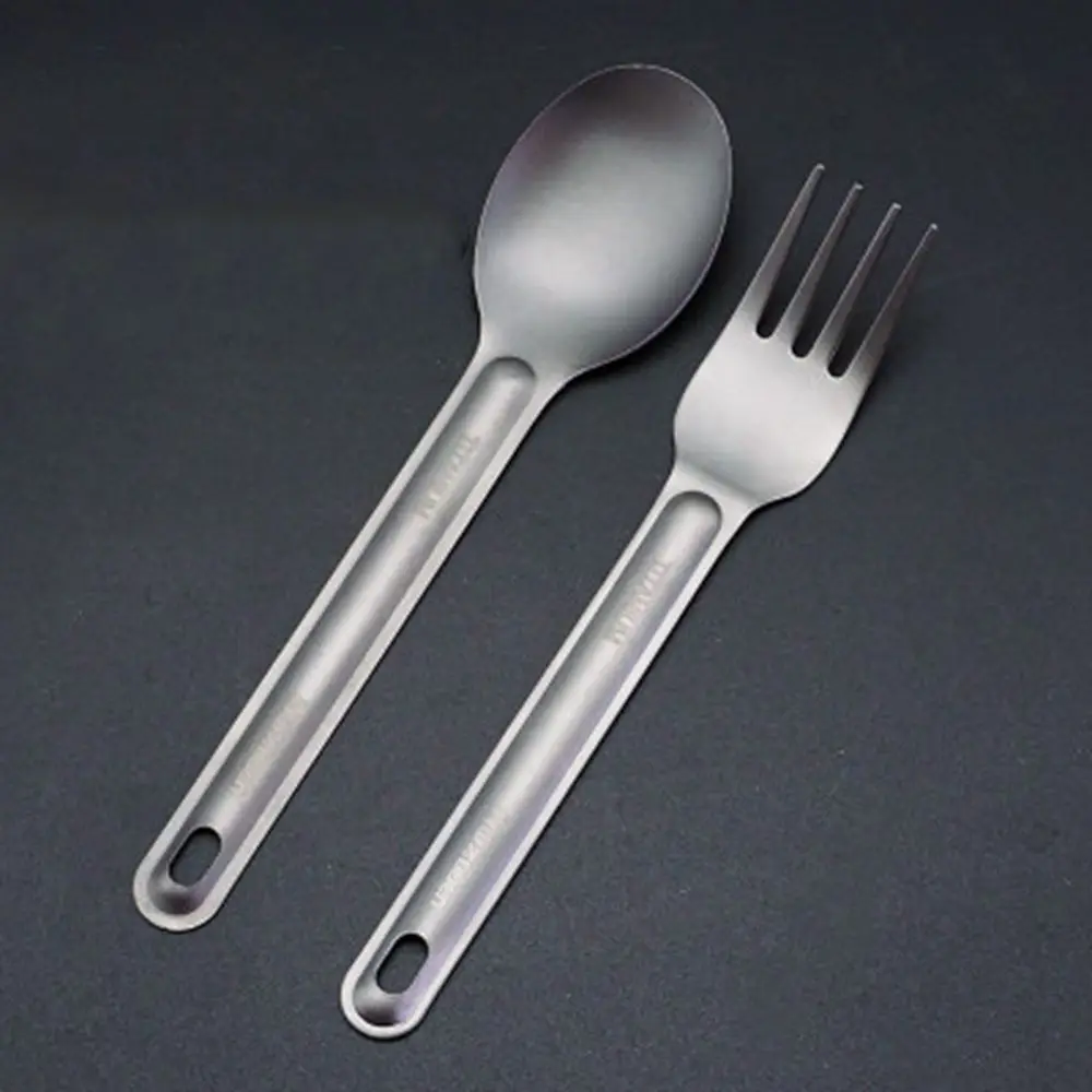 1PC Ultralight Titanium Metal Silver Tableware Long Handle Spoon Cutlery Fork EDC Camping Tool Outdoor Picnic Accessories camping cutlery,portable tableware,portable cutlery,titanium tableware