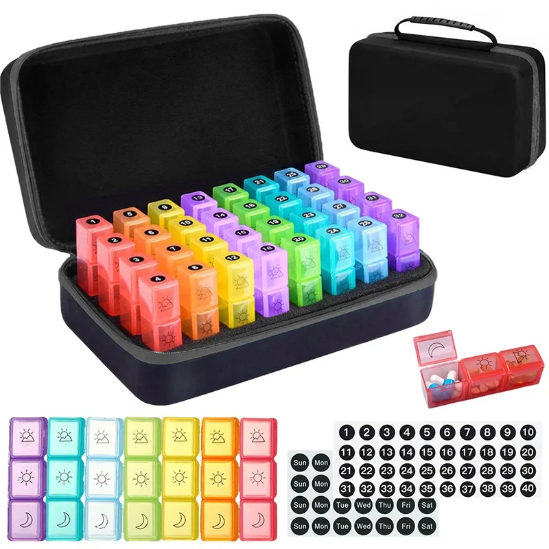 Deluxe 32-Compartment Daily Pill Organizer for Medications and Supplements