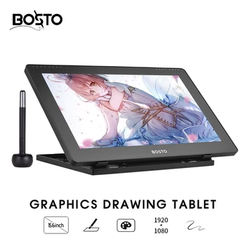 BOSTO 16HD 15.6-inch IPS Graphics Drawing Tablet Display Monitor 1920*1080 High Resolution 8192 Pressure Level with Stylus Pen
