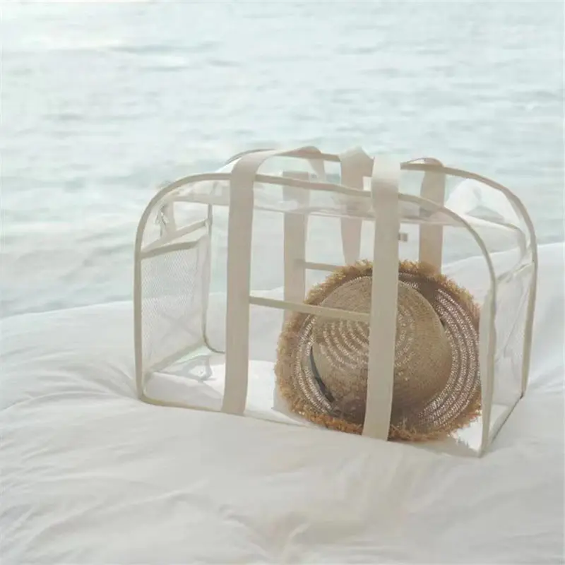 

2023 Summer INS Korean Beach Bag Transparent PVC Waterproof Travel Large Capacity Mommy Bag Swimming Bag Toy Storage Woman's Bag