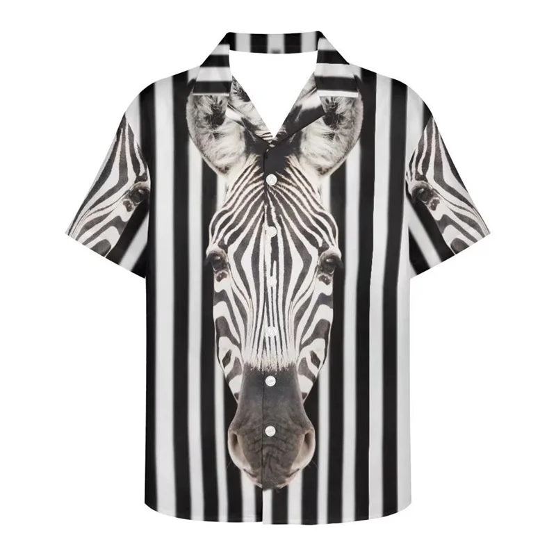 thumbnail image 1 of Camisas hawaianas con estampado de tigre y ciervo para hombre, blusas informales de manga corta para fiesta, abotonadas, para verano, 1 of 5