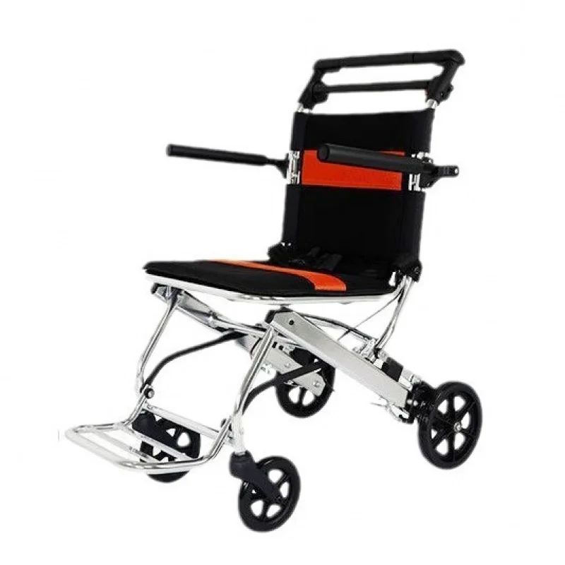 Portable Folding Wheelchair Travel Wheelchair with handbrake Ultra-Light for The Elderly and Children