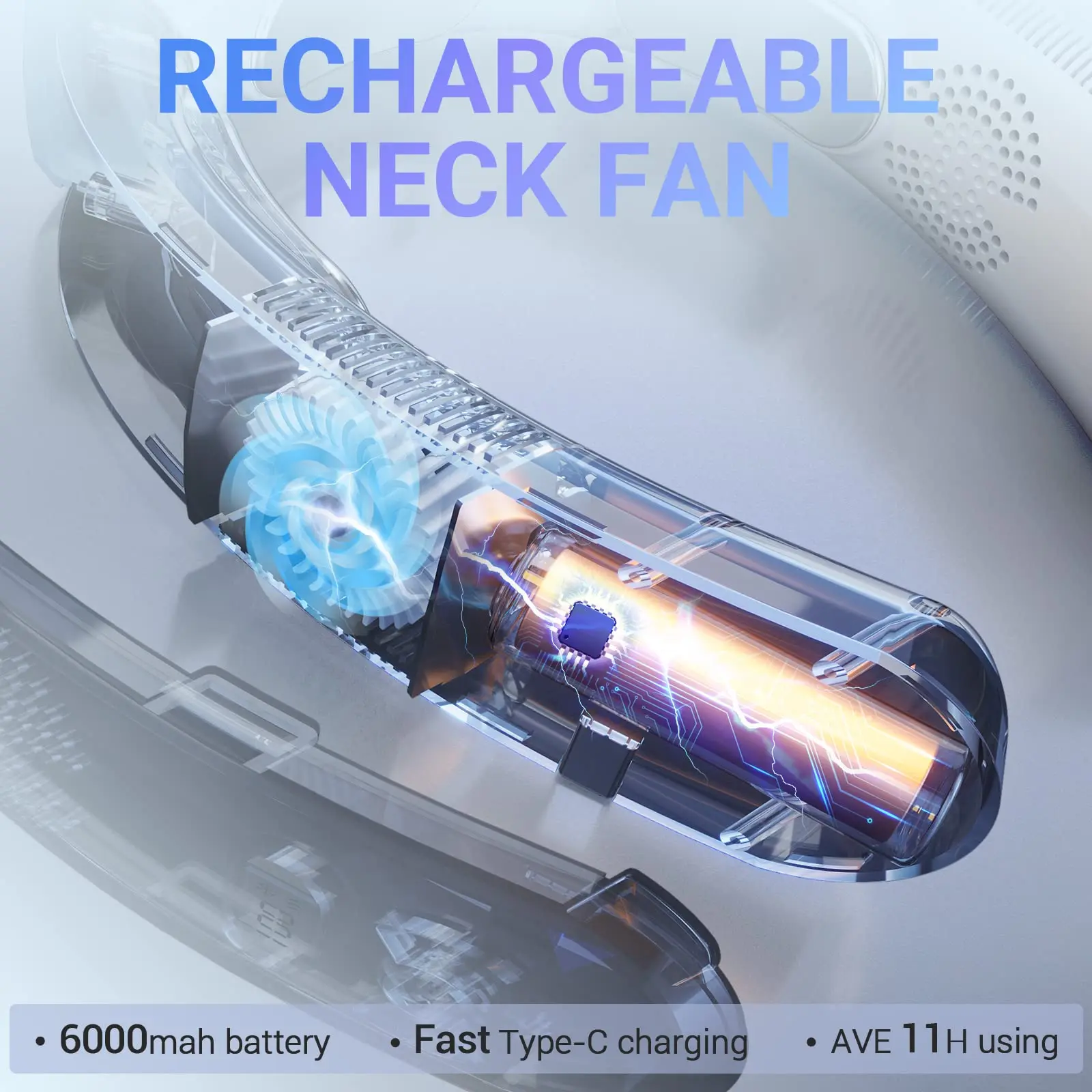 New Neck Air Conditioner Portable Neck Fan Semiconductor Cooling Ultra-Quiet Triple-Core Wearable Fans Cooling&Heating 6000mAh 3