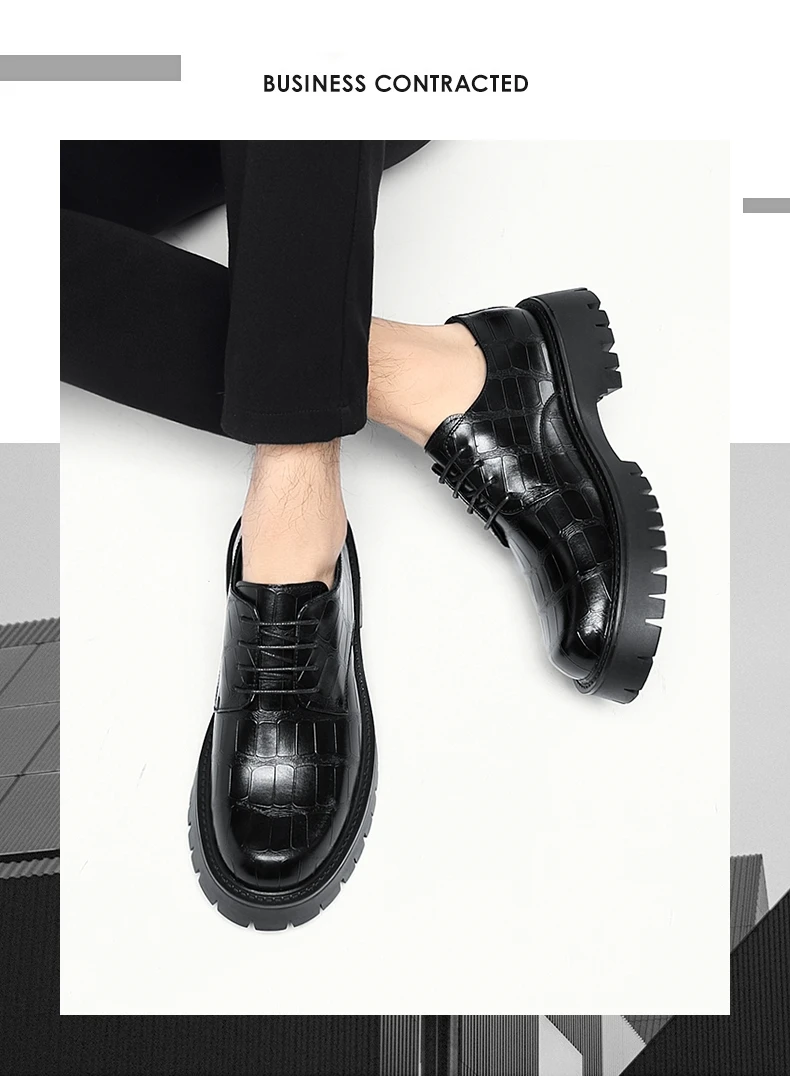 Große Größe Männer Höhe Erhöhen Leder Schuhe Dicke Sohle Business Casual Formale Oxfords Rutschfeste Bequeme Pendeln Kleid Schuhe – Detail 6