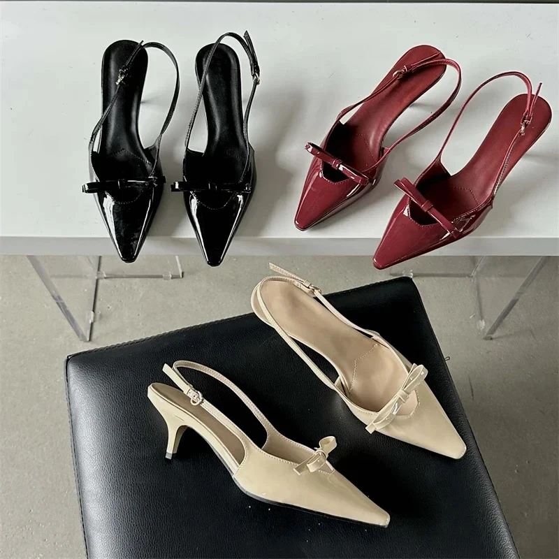 

Fashion Pointed Toe Pumps Sandals Elegant Woman Slingbacks Buckle Strap Thin Heels Female Wedding Party Mules Shoes