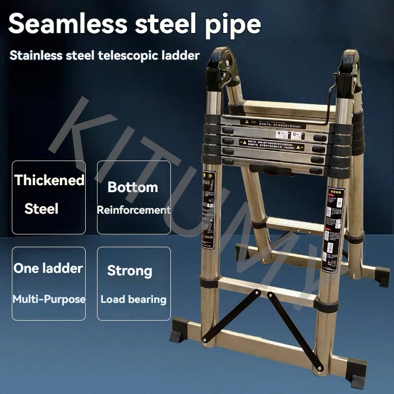 Stainless Steel Telescopic Ladder Multi Home Use Herringbone Ladder Portable Folding Bamboo Lifting Step
