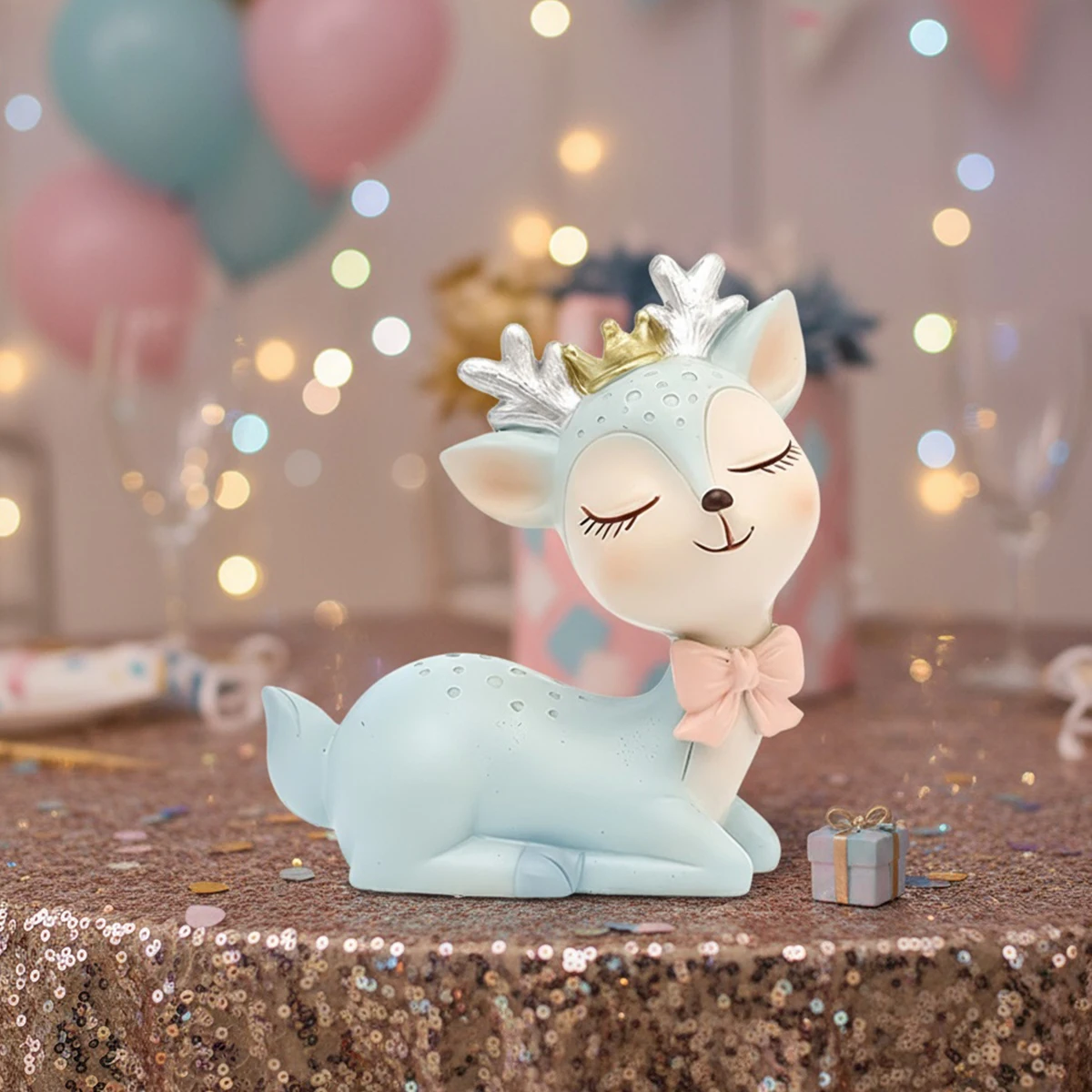 1PC, creative cartoon little sika deer decorative gift resin ornament, cute girl home decoration