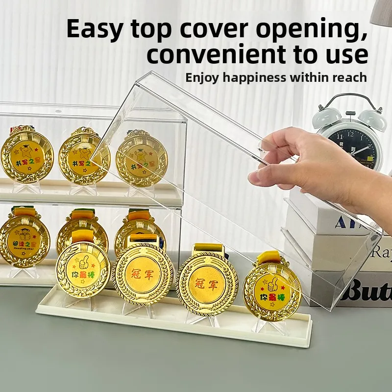 Marathon Medal Display Box  Gold Medal Storage Holder Coin Memorial Bae Organizer Desktop Storage Bin Rectangle Plastic