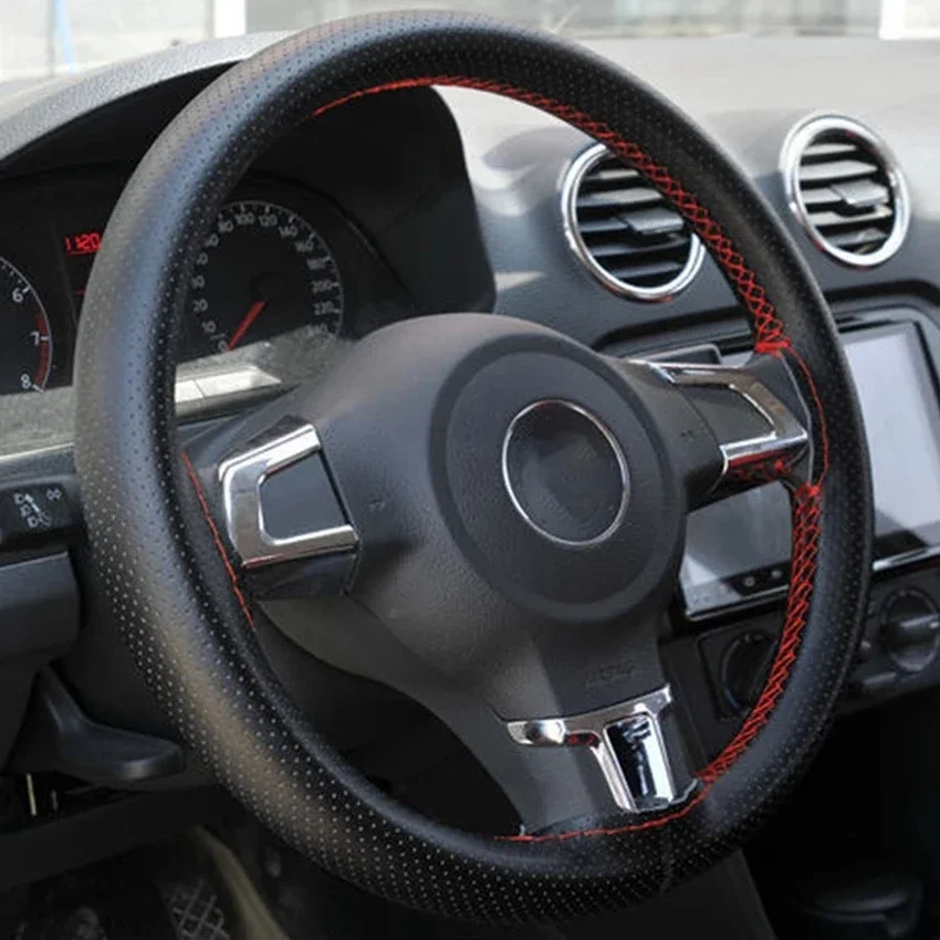 Steering Wheel Cover Micro Fiber Leather Hand Sewing Soft Car Steering Wheel Cover With Needles and Thread Diameter 38cm Auto Car Accessories