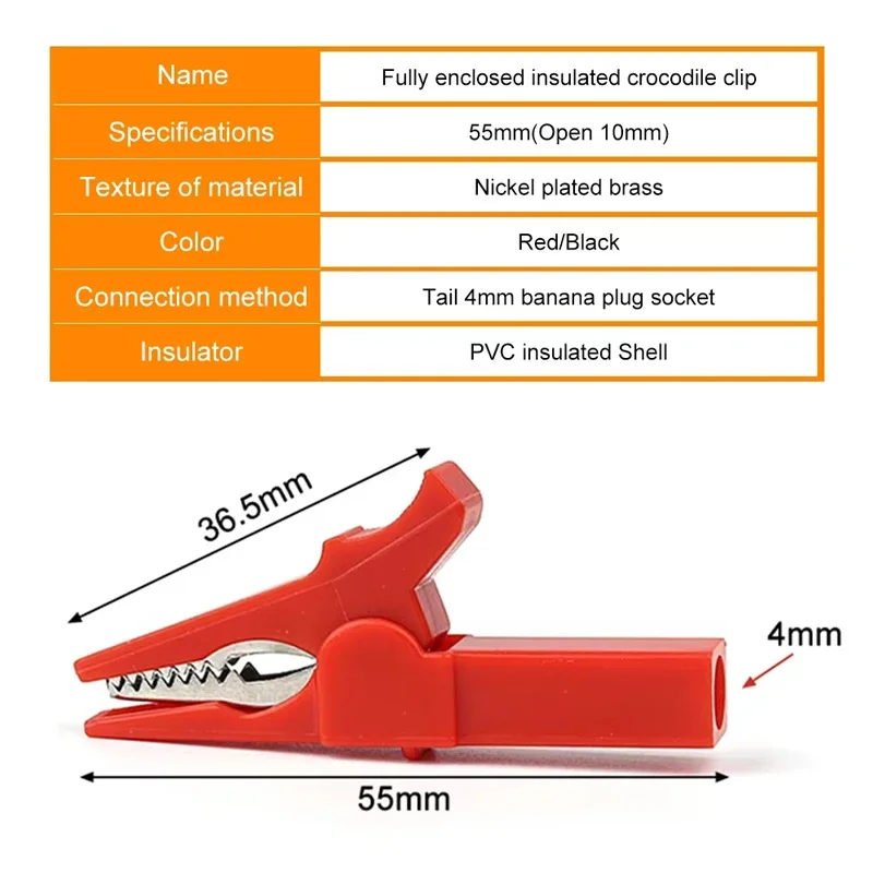 Alligator clips wire metal connector DIY test probe cable insulated clamp jumper line