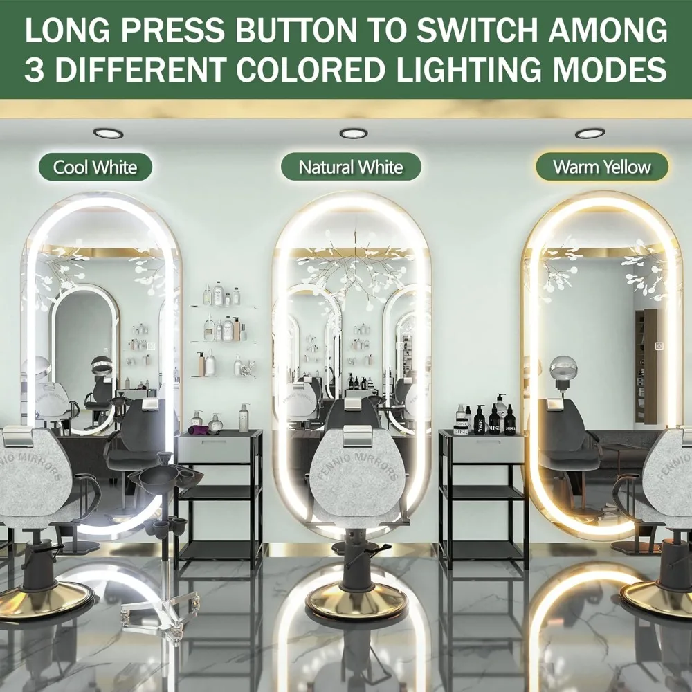 LED Lighted Full Body Dressing Mirror for Bedroom Salon Shower Mirrors Dimmable & 3-Color Lighting [Tempered Glass] Miror Miroir