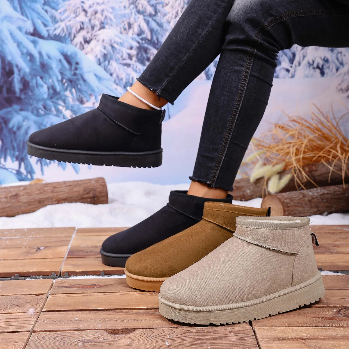 Fashion Snow Boots New Suede Thick Sole Large-size Winter Round Head Sexy Comfortable Warm Casual Walking Boots for Women