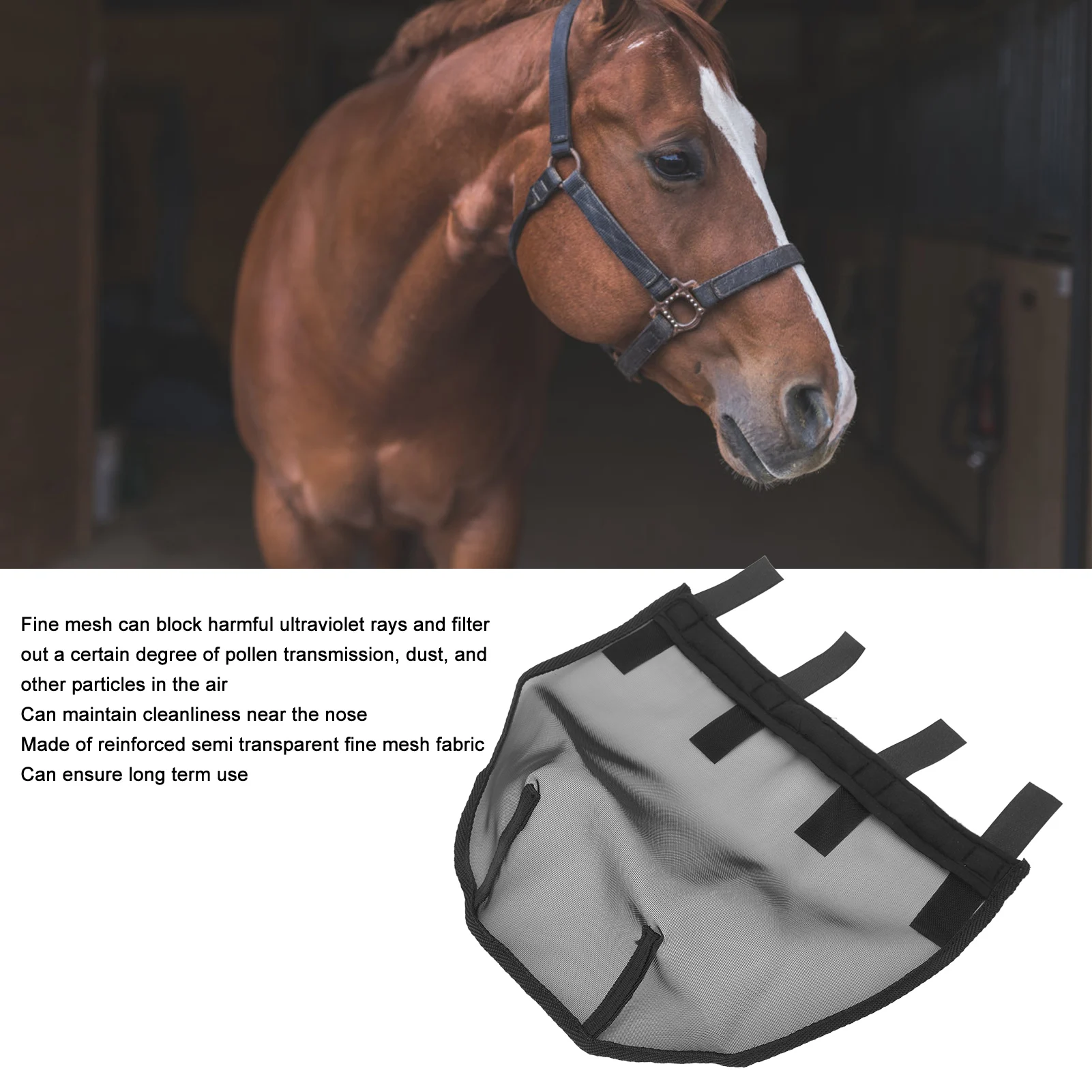 Horse Nose Net Plastic Horse Breathable Nose Fine Mesh Net L Size Black Comfort Mask for Home Farm