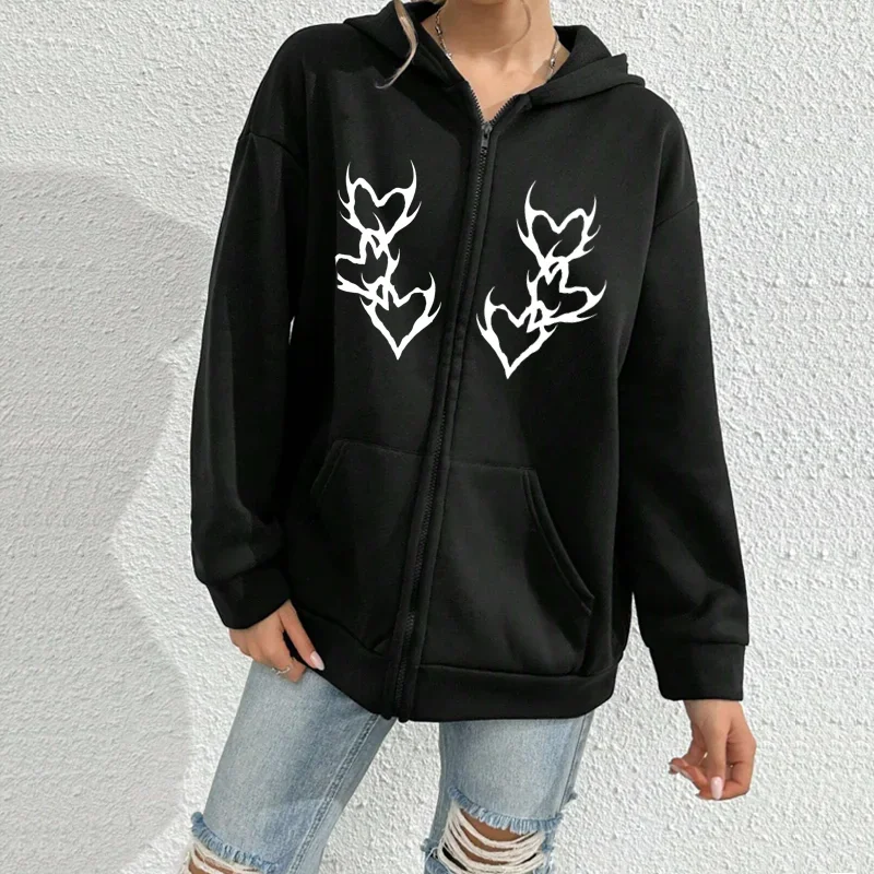 Spider Web Graphic Hoodies Women Men Casual Zip up