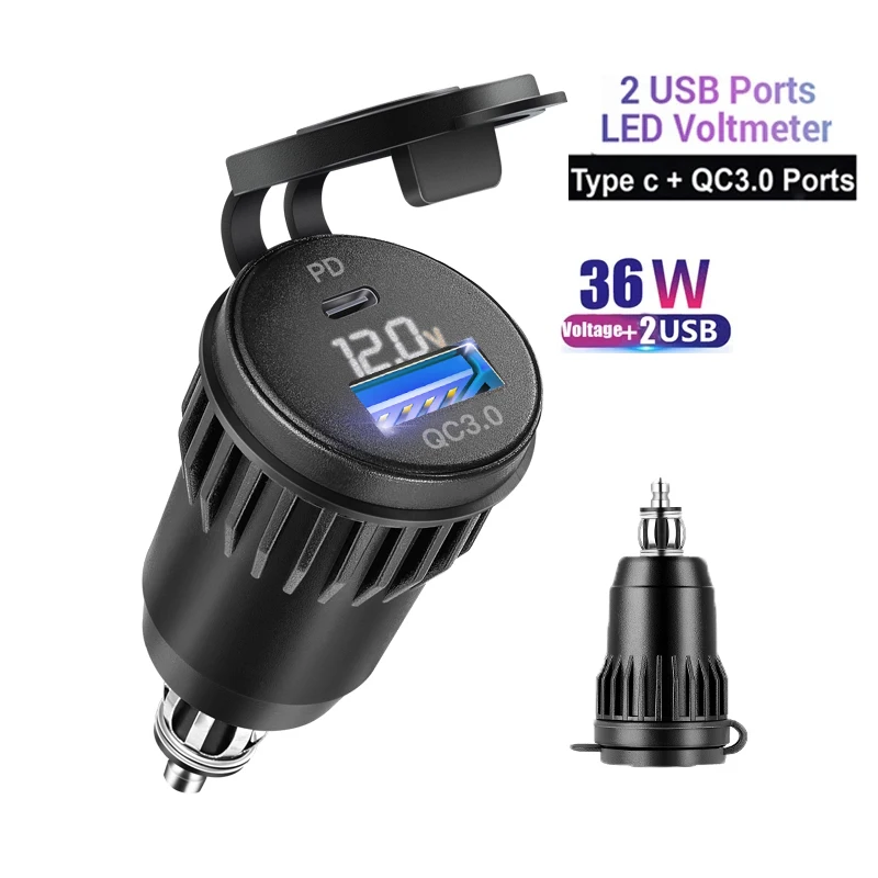 C타입 오토바이 USB 충전기, 전압계 포함, DIN Hella 플러그 to QC3.0 고속 충전, BMW용 3.0 USB 충전기