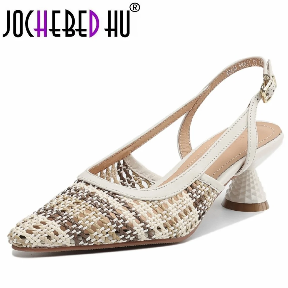 【JOCHEBEDHU】NewSummerHandmadeGenineLeatherBreathableweavingMulticolourPointedToeMidHeelsLadiesCasualShoes34-40-AliExpress322