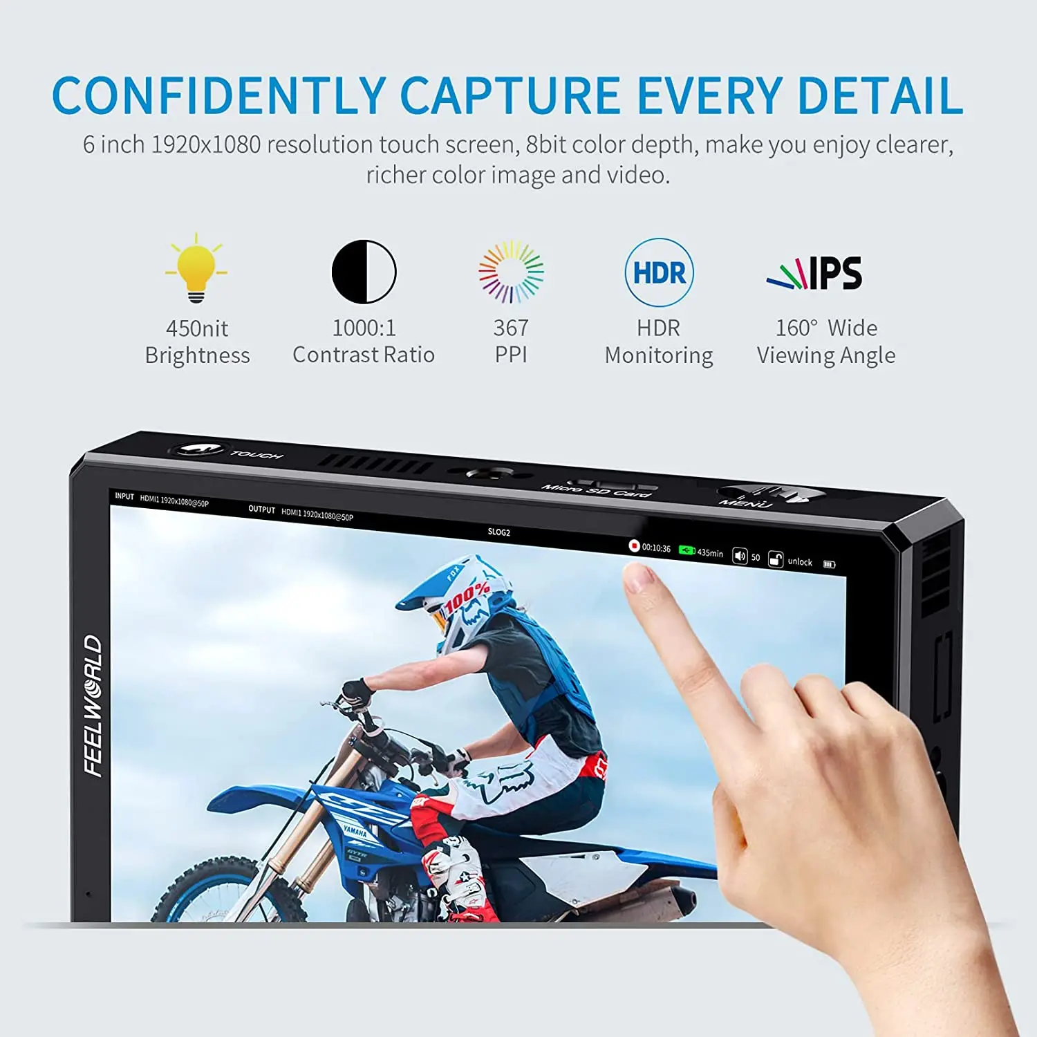 FEELWORLD CUT6 6-inch USB2.0 Recorder Monitor DSLR Camera Field Monitor Touchscreen HDMI Loop-Out LUT FHD IPS 4K HDMI 1920x1080