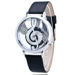 Luxury Fashion Stainless Steel Wristwatch with Music Note Design - Unisex Silver Edition (Leather style)