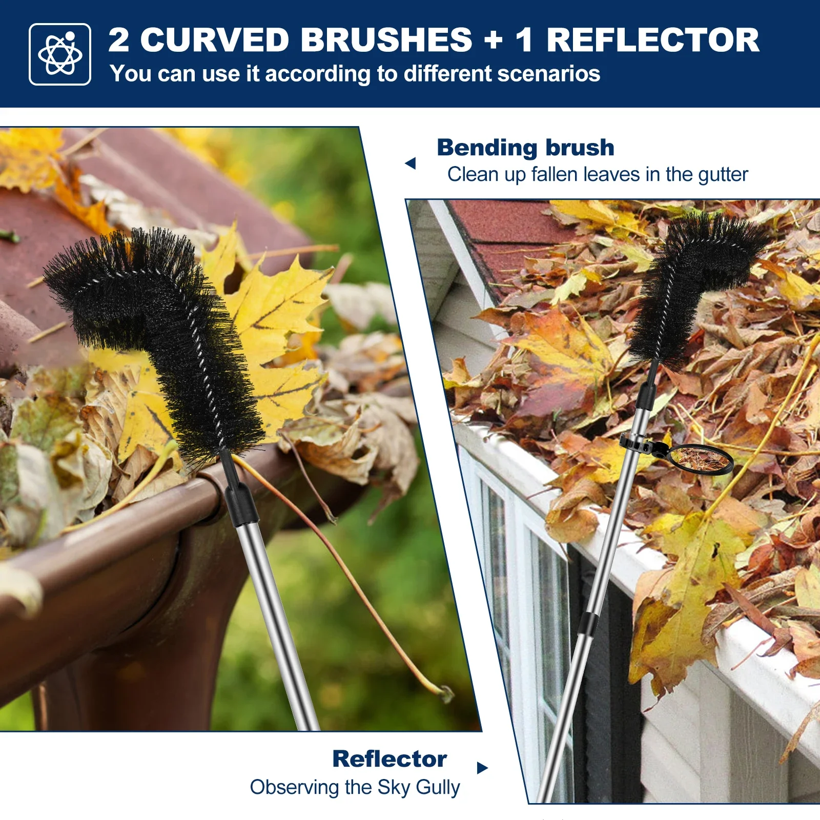 Gutter Cleaning Brush Adjustable Length 3.6/2.9m Roofing Gutter Cleaning Tool For Removing Leaves Debris Sundries