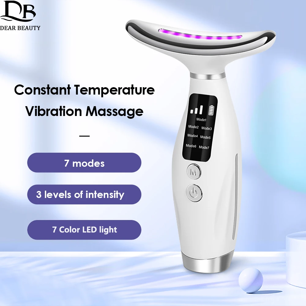 Facial massager neck face beauty device 7 color light led photon therapy skin tighten reduce double chin anti wrinkle facial lifting