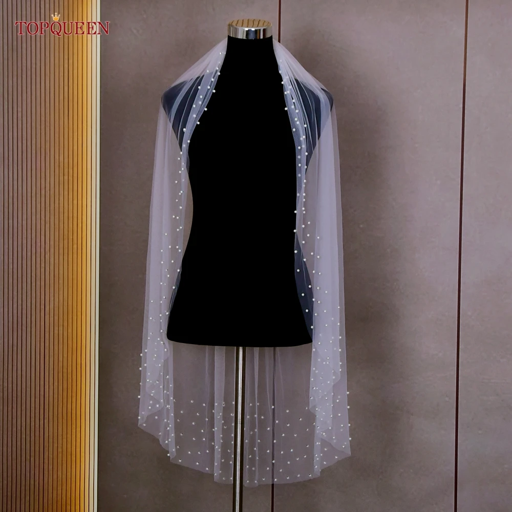 Pearls Wedding Veils with Comb Bridal Veil Type Layer Dramatic 1 Tier Pearl Veil for bridal veil
