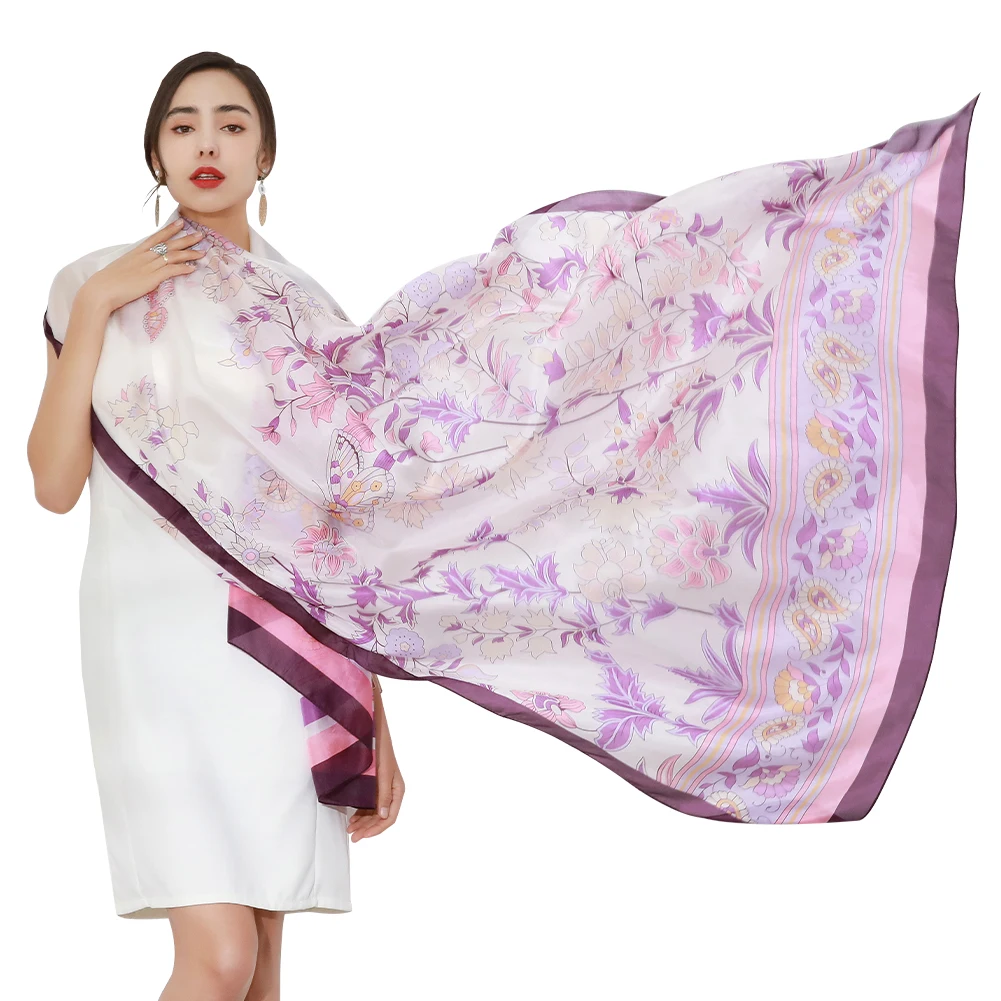 New Purple Silk Luxury Brand Bandana Scarf Women Fashion Designer Shawls Hijab Foulard Femme Pashmina 2022