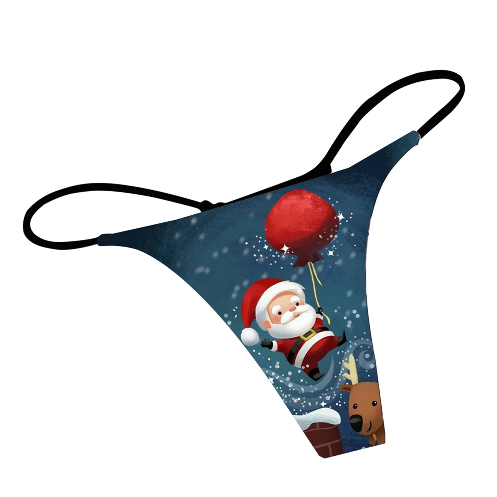 Christmas Reindeer Print G-String T-Shaped Panties Sexy Women Lingerie For Female Thin Thong Low-Waist Bikini Lady Tanga L4 Women Thong