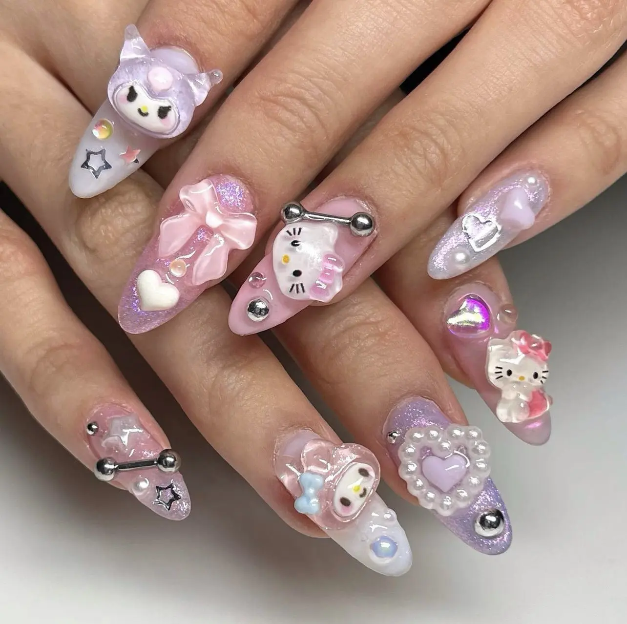 Hello Kitty and Friends Sanrio nail set/ Kawaii nails/ Junk nails