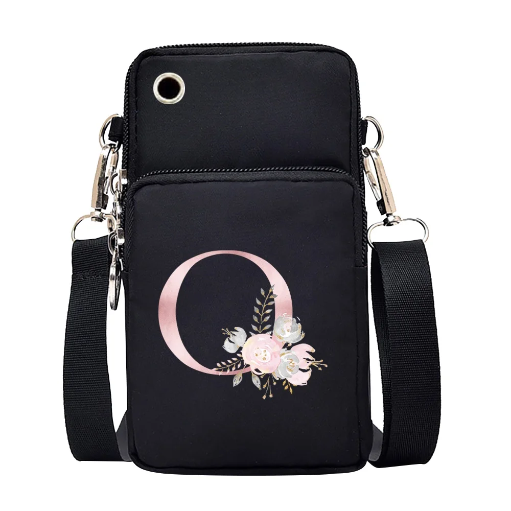 Waterproof Mobile Phone Bag for Iphone/huawei/xiaomi/samsung Universal Pink Flower 26 Letters Cell Phone Case Women Wrist Pack