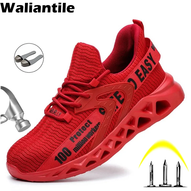 

Waliantile Breathable Safety Shoes For Men Puncture Proof Anti-smashing Work Boots Male Steel Toe Indestructible Sneakers Shoes