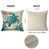 1pc Cove Single Side Square CushionCovers Seahorse Whale Starfish Turtle Blue Ocean Square Throw PillowCover Linen Material 4