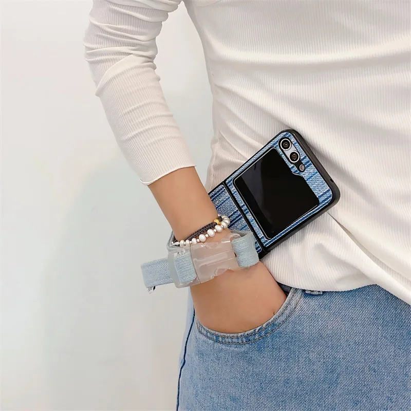 

Jeans Strap Phone Case for Samsung Galaxy Z Flip 5 4 3 Protective Back Cover for ZFlip3 ZFlip4 ZFlip5 Case Shell