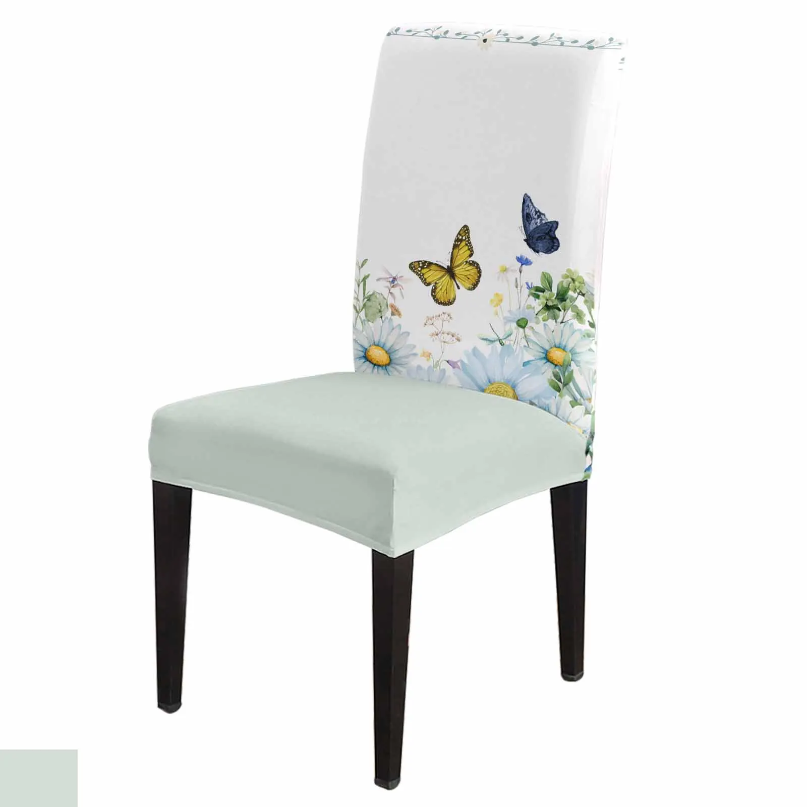 

Watercolor Flower Plant Butterfly Chair Cover Set Kitchen Stretch Spandex Seat Slipcover Home Decor Dining Room Seat Cover