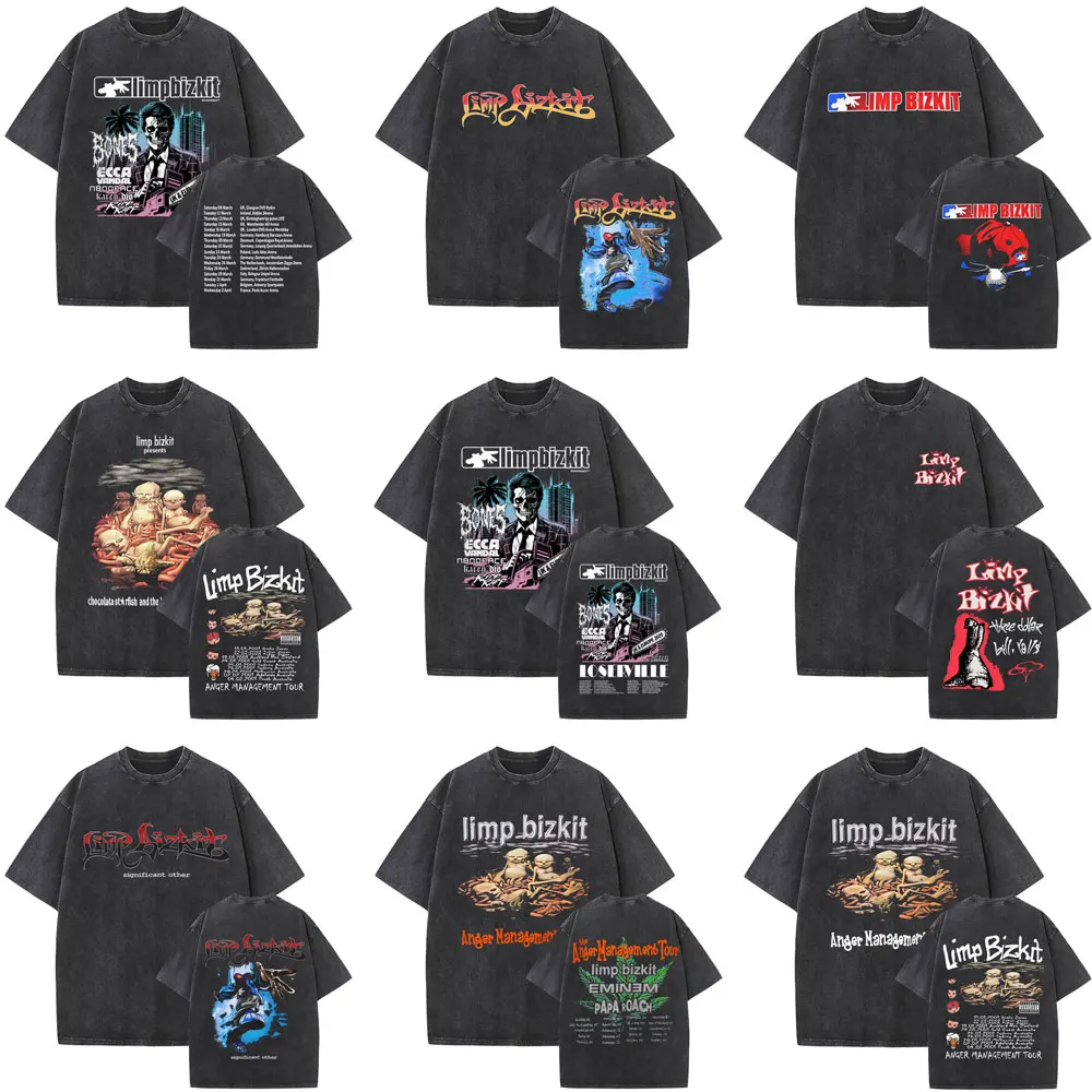 Gewaschen Vintage Rock Band Limp Bizkit T-shirt Männer Frauen Casual Übergroßen Kurzarm T Shirts Männlichen Klassischen Harajuku Streetwear