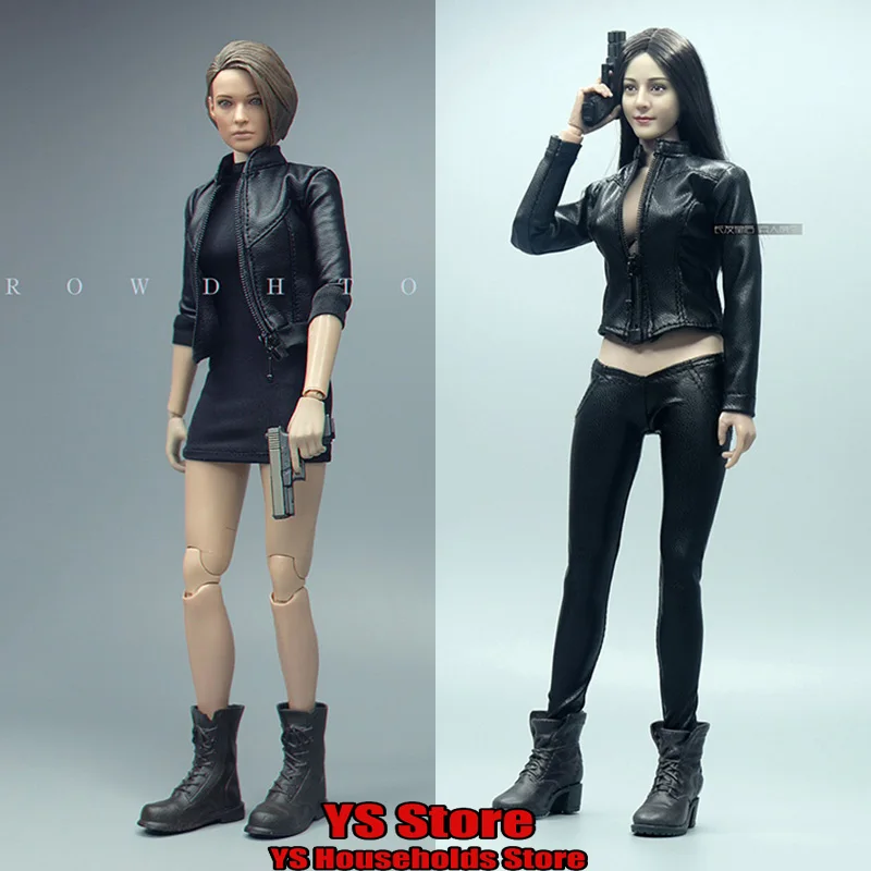 

2-Style CROW DH TOYS 1/6 Female Soldier Sexy Slim Trendy Leather Jacket Coat Mid-length Long Sleeve Top Accessory for 12" Figure