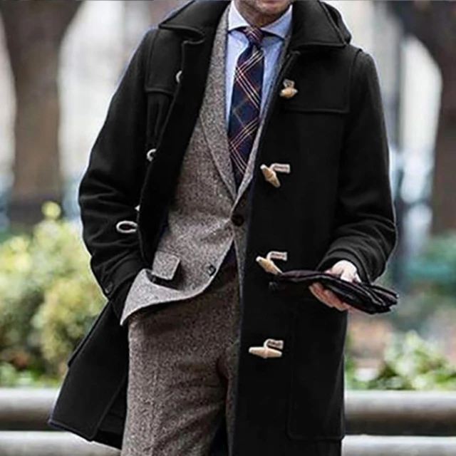 Gabardina para hombre de un solo pecho de longitud media, abrigo de manga  larga para invierno, abrigos elegantes para hombres