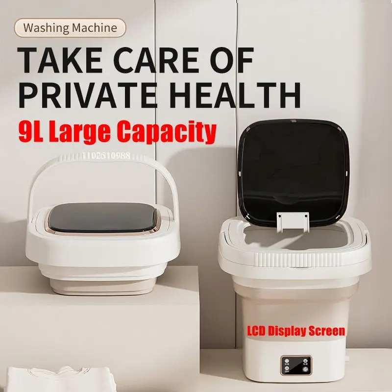 9L Foldable Washing Machine With LCD Display Spin Dryer Automatic Mini Underwear Sock Centrifuge Portable Mini Washing Machine 1
