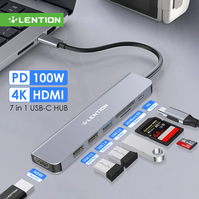 USB-C Hub Adapter 7-in-1: 4K HDMI 100W PD USB 3.0