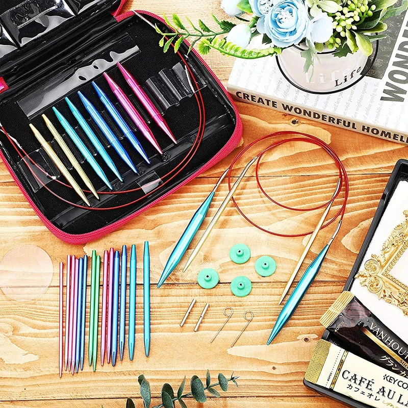 Description Picture 6 of itemAluminum Circular Knitting Needles Weaving Yarn Knitting Craft Tools Accessories Set Interchangeable Crochet Hooks Kit Needle